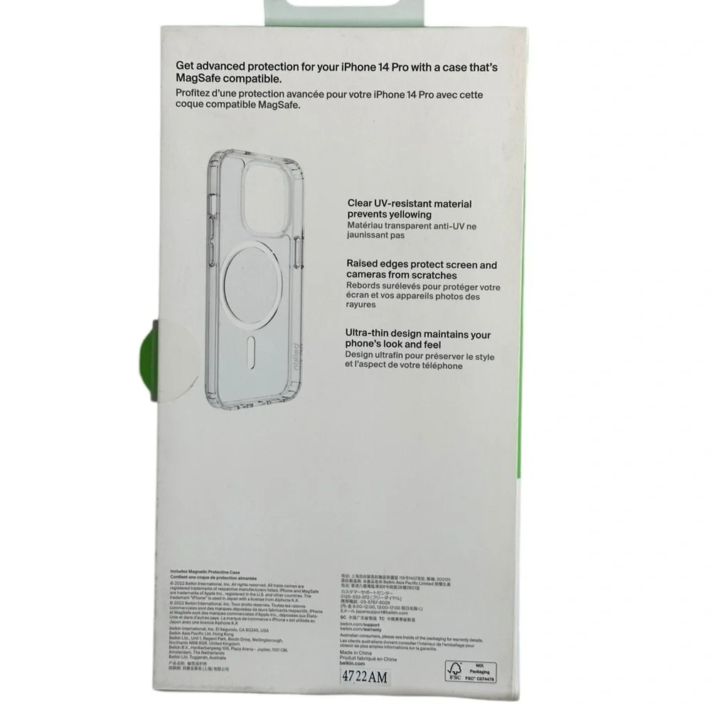Belkin SheerForce Magnetic Protective Case Apple iPhone 14 Pro Clear NWT